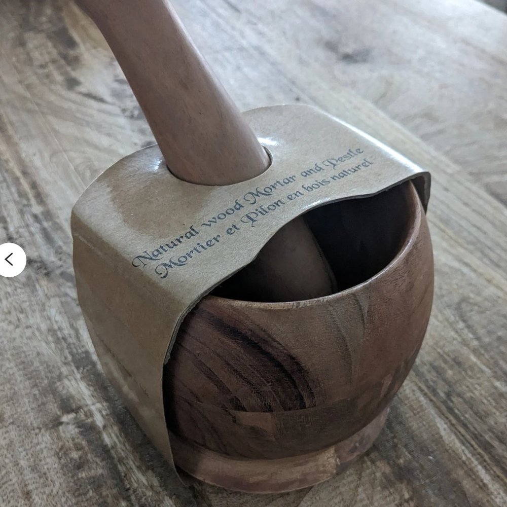 Natural wood mortar and pestle